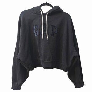 GAP Cropped Pullover Logo Hoodie Sweatshirt XL Velvet Patch Spell Out Mall Goth